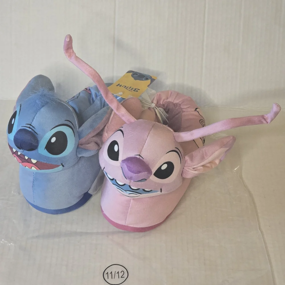 Disney Stitch & Angel Slippers Kids Size 11/12 Plush Lilo & Stitch Blue Pink